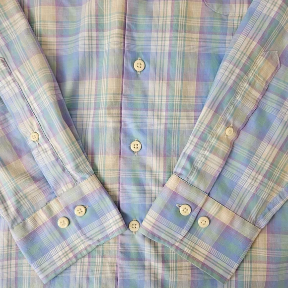 Peter Millar Crown Ease Medium Button Front Shirt Plaid Long Sleeve Blue Pastel - Picture 8 of 16